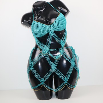Nuisette tricoté perlée artisanale deux pièces avec pagne ajustable