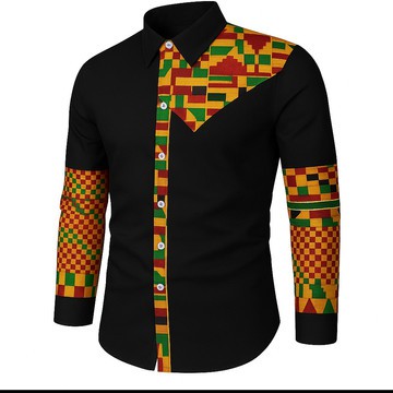 Wholesale Men's African Kente Shirt – Premium Black Long-Sleeve Heritage Wear for Resale