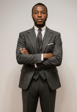 Dark Gray Tweed Herringbone Three-Piece Suit | Custom Tailored