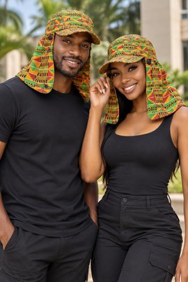 Kente Print Sun Hat With Neck Flap | African Summer Fashion | Bynelo