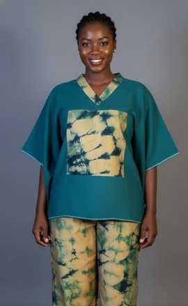 Ensemble deux pièces tie-dye bleu sarcelle – Haut ample et pantalon à jambes larges