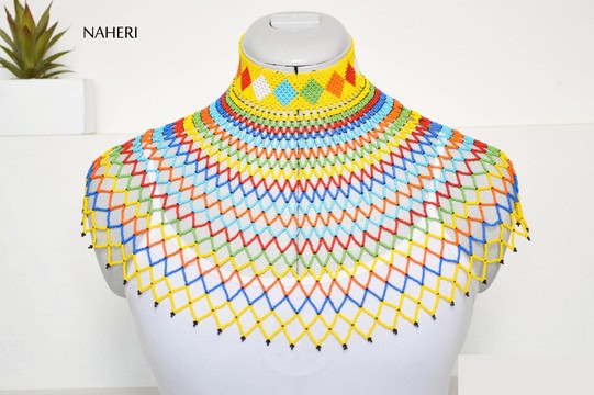 African beaded cape necklace handmade jewelry