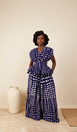 Adire Peplum Top &amp; Wide-Leg Trouser Set