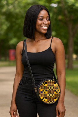 African Bag Round Sling Kente Print
