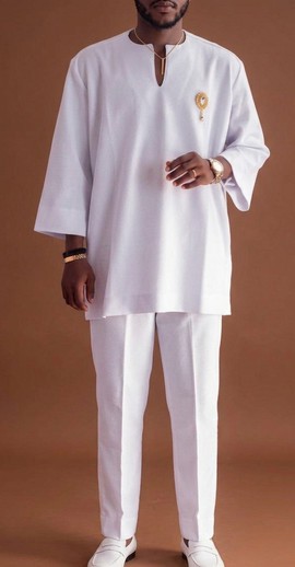 Men's Yoruba Traditional Ensemble  All White