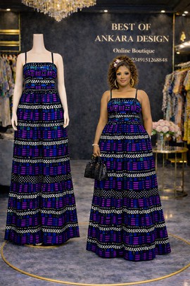 Robe longue élégante en tissu Ankara – Robe longue sans manches