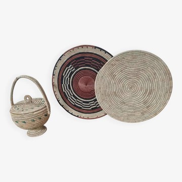 Set of 3 Fulani Mbeedu Woven African Baskets – Handmade Cameroonian Craftsmanship