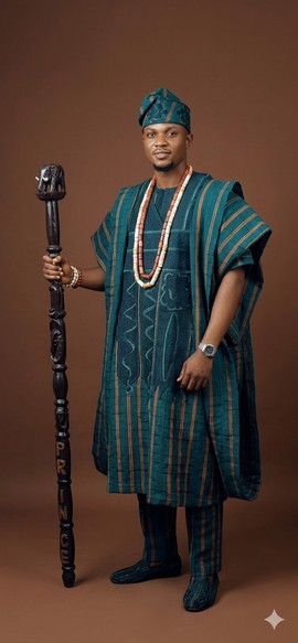 Regal Teal and Copper Aso Oke Agbada Ensemble