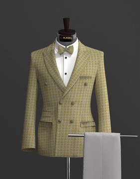 YELLOW FLOWER TEXTURED JACQUARD DOUBLE BREASTED SUIT