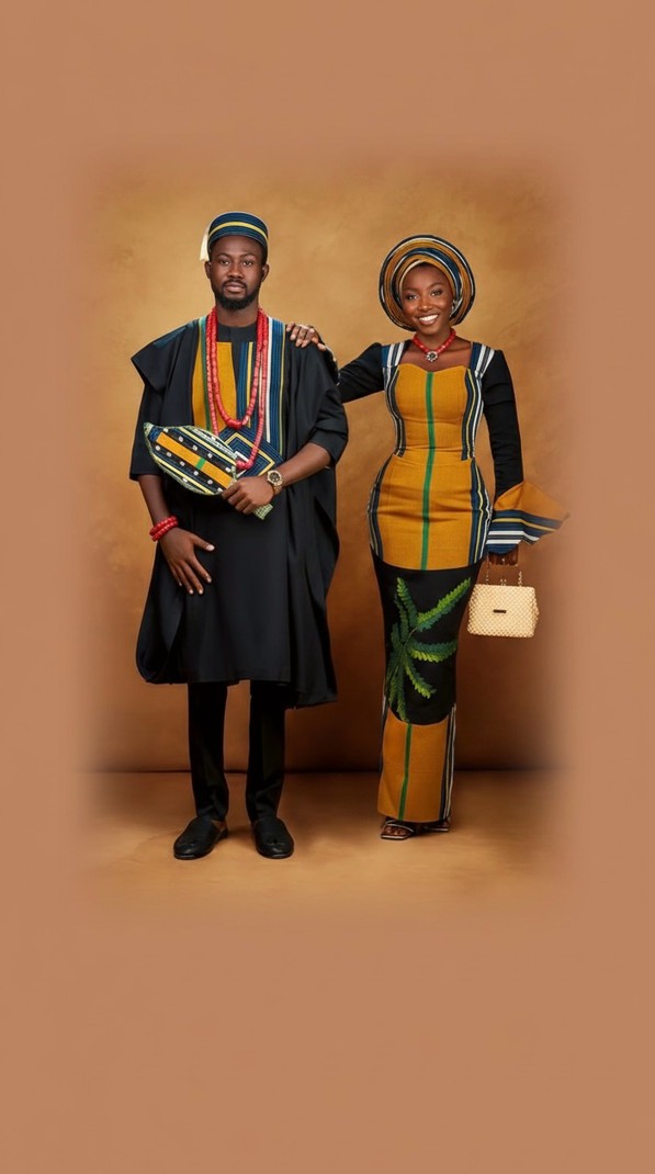 Luxury African Couples Traditional Outfit  His &amp; Hers Aso Oke Set -  ANKA