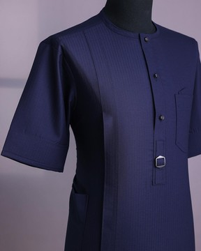 A Midnight Blue, Invisible Pencil Stripe, Jorgecarli, Front Flap African Kaftan
