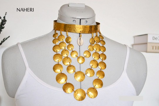 African jewelry inspired brass metal necklace