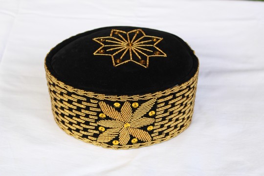 Velvet Stoned Crown Wedding Hat,  Traditonal Beaded Cap, African Mens Hat, African Wedding Hat