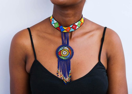 African Beaded necklace, Zulu necklace, Beaded choker necklace, Fringe necklace