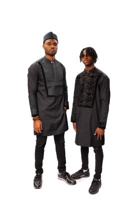 Black Half Collar Dress Shirt with Velvet Embossed Pattern, African Men Shirt
