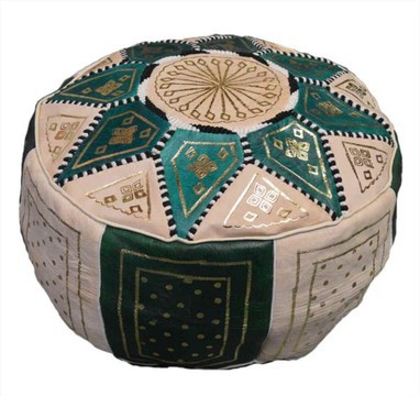 Grand pouf en vrai cuir Naturel vert et blanc