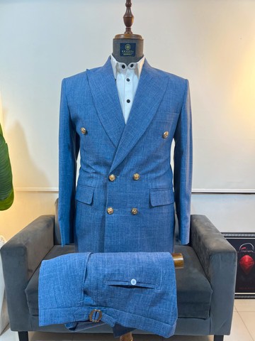 A powdered blue double breasted suit. Best seller