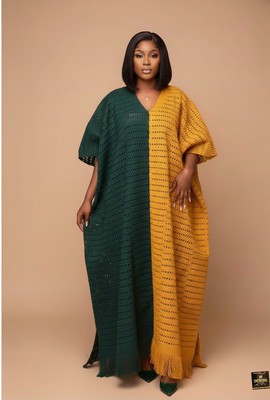 Maxi caftan africain en dentelle bicolore Aderike