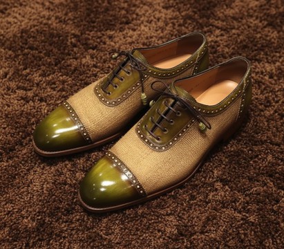 Hand made Two-Tone Green Leather Oxford Shoes