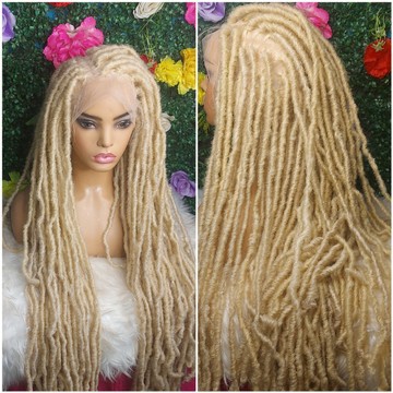 Braided wigfull lace blonde locs wig  lace front  wig faux locks dreadlocks wig