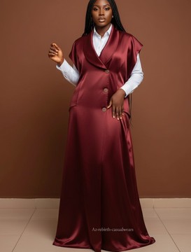 Elegant Two Piece Set: Long Satin Dress &amp; Classic Shirt
