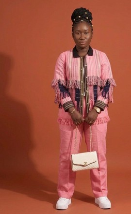 Pink Fringed Dashiki with Navy Accents