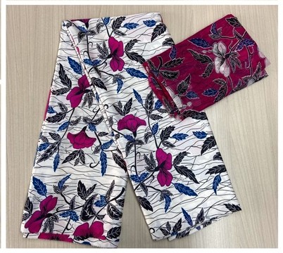 6 YARDS SILK FABRIC PRINTED HIBISCUS FLOWER 2 COLORS