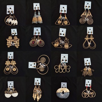 16 Brass earrings , brass and bone earrings , Wholesale brass earrings