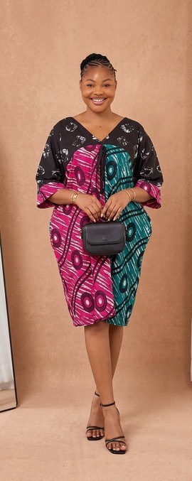 Ankara Patchwork Midi Dress: Multicolor African Print Kaftan Dress