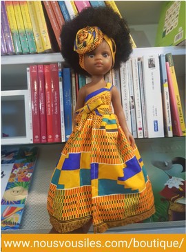 Black doll Imany Colibri Dolls - KENTE ORANGE - Adjustable dress