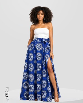Maxi jupe taille haute en wax premium