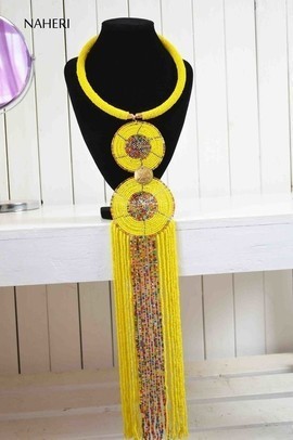 African Beaded Yellow Necklace |  Romantic neck piece | Tiered &amp; Tribal