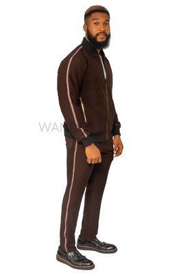 Brown Bomber Jacket and Pants with Side Tapping Accents