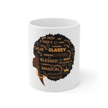 I Am a Black Woman Mug | Black Women Empowerment Coffee Mug | Afro Inspired Ceramic Cup