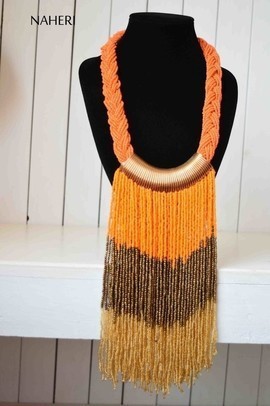 African beaded fringe necklace multicolor neckpiece. Gift for her