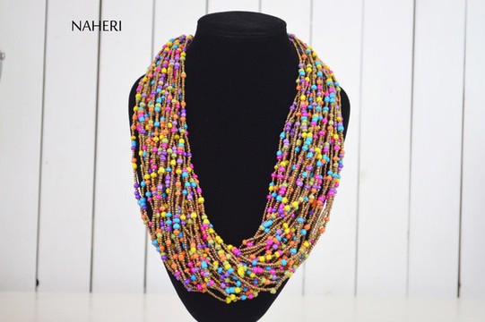 African multicolored chunky necklace | Handmade beaded trendy jewelry | Tribal jewellery