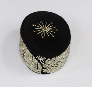 Velvet Stoned Crown Wedding Hat, Traditional Beaded Cap, African Mens Hat, African Wedding Hat