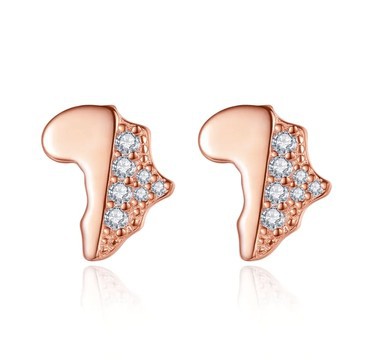 Rosé Gold African map stud  earrings
