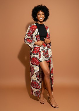 Élégant kimono long avec imprimé africain éclatant