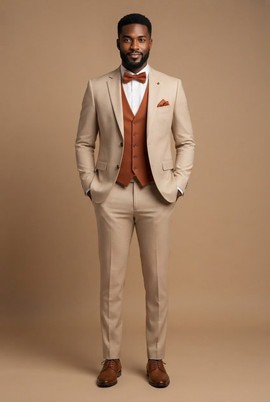 Costume trois pièces crème et orange rouille