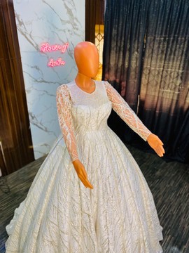 Luxury white lace ball wedding dress