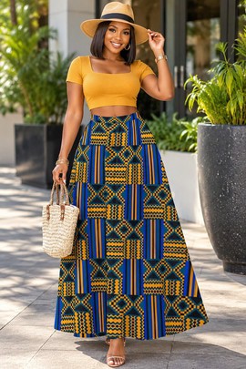 Jupes longues en mousseline KENTE TRIBAL pour femmes avec doublure | Jupe longue Kente | Bynelo