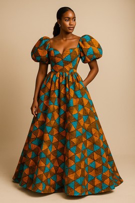 Royal maxi dress in wax print – Puff sleeves &amp; graphic print