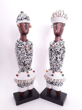 Couple de Poupées africaine Namji du Cameroun en bois, déesse de la fécondité