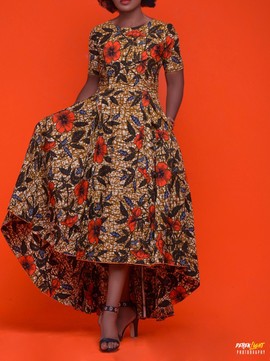 Asymmetrical hibiscus dress