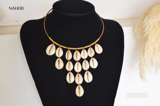African necklace cowrie shells and brass
