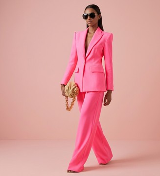 Hot Pink Double-Breasted Blazer with Wide-Leg Trousers Power Suit