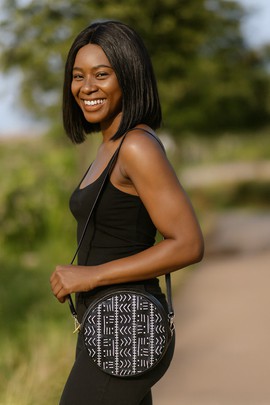 Black &amp; White Crossbody Bag African Round Sling Style
