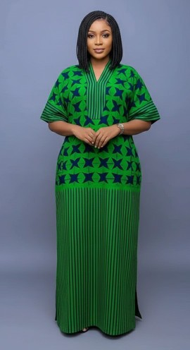Vibrant Women's Green Star Print Kaftan – Modern Elegance