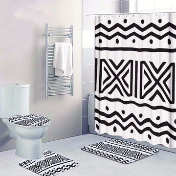 (4 Piece) - African Bathroom Sets Mud Cloth Print Zigzag White (MORE SIZES AVAILABLE)